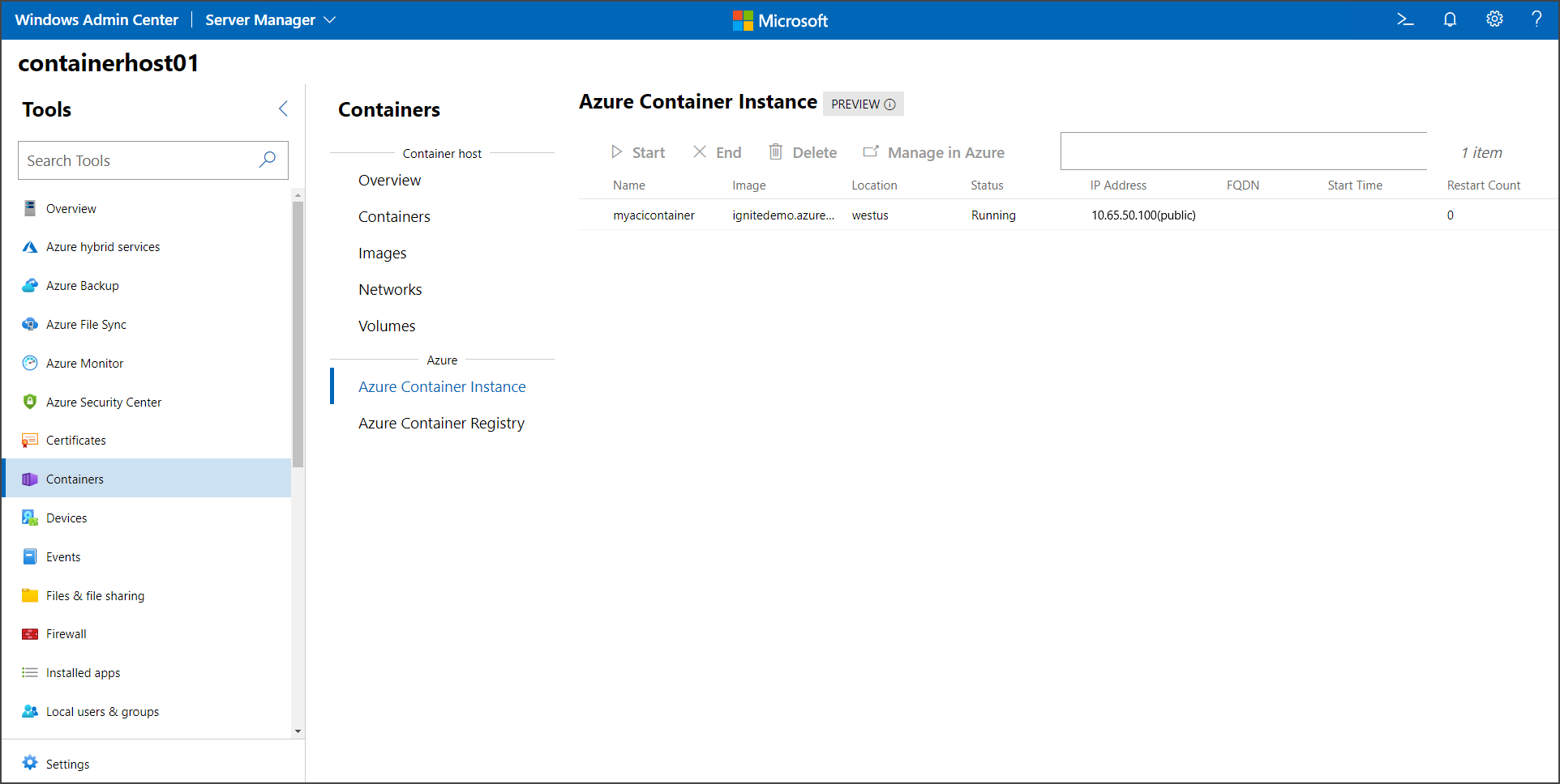 Azure container instance