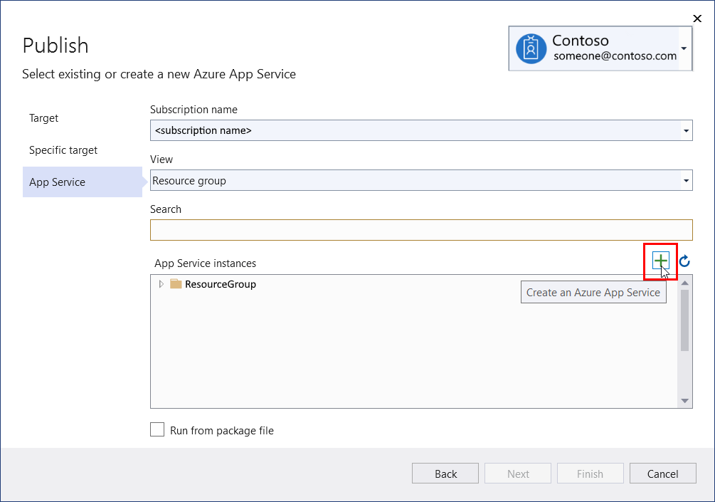 Screenshot showing how to select an Azure resource.