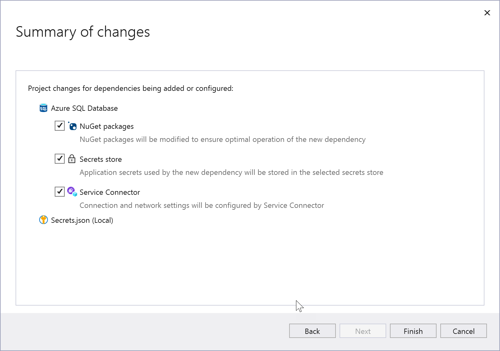 Screenshot showing "Summary of changes" section.