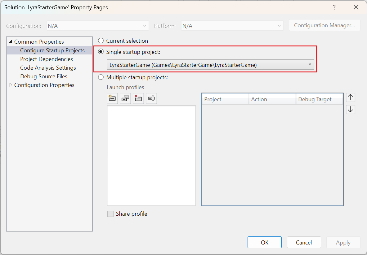 A screenshot of the Solution property pages dialog.