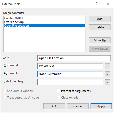 External Tools dialog box