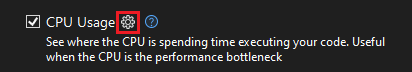 Screenshot that shows the settings icon for CPU Usage.