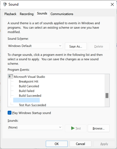 Screenshot of the Windows 11 Sound dialog.