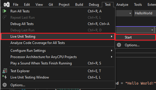 Start live unit testing in Visual Studio 2022