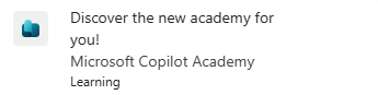 Screenshot of Copilot Academy notification in Microsoft Teams.