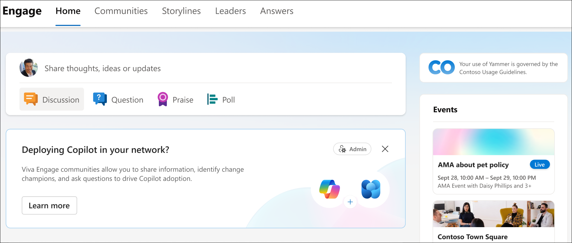 Screenshot shows access point for the Microsoft 365 Copilot adoption community.