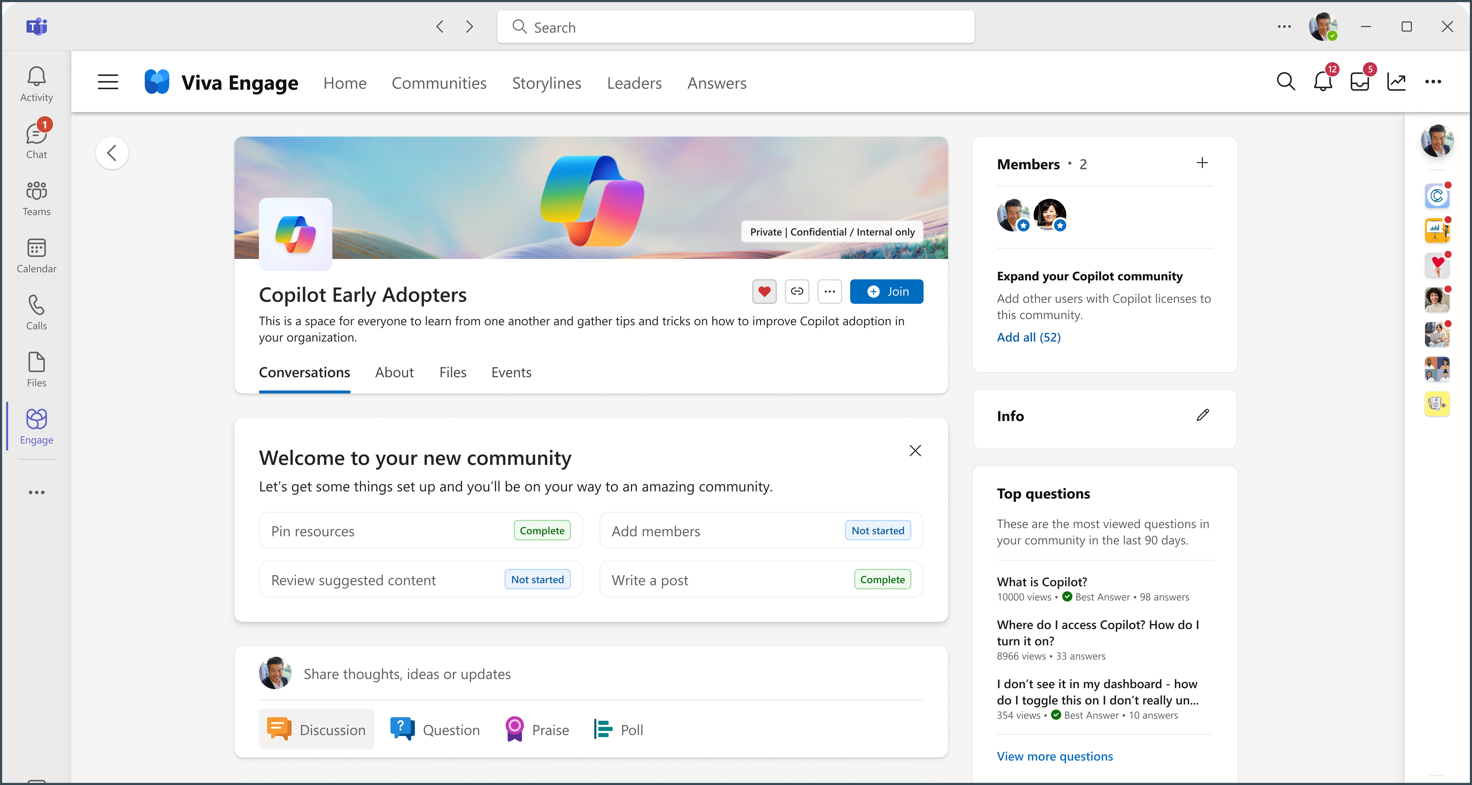 Screenshot shows what Copilot adoption community page looks like.