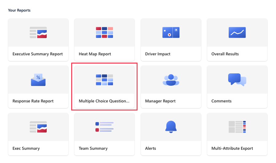 Screenshot of the Multiple Choice Question report tile in Reports.