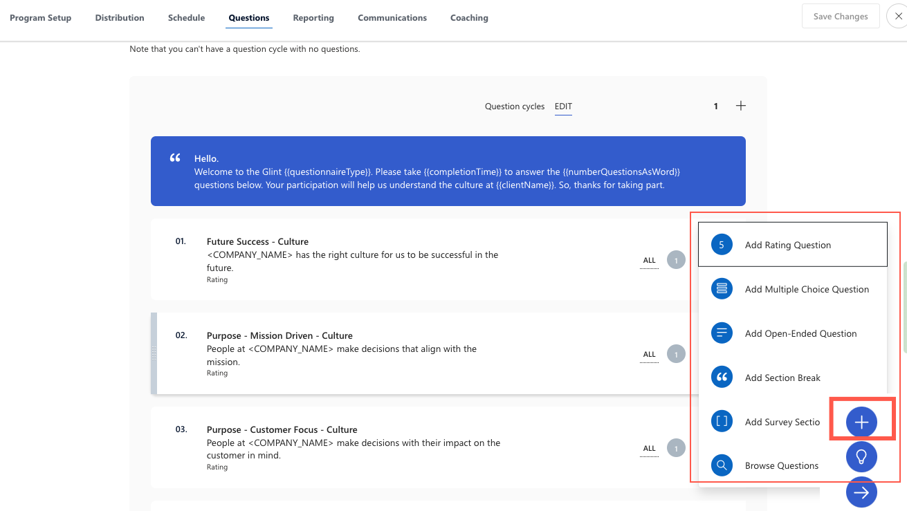 Screenshot of process to add items to a Glint program.