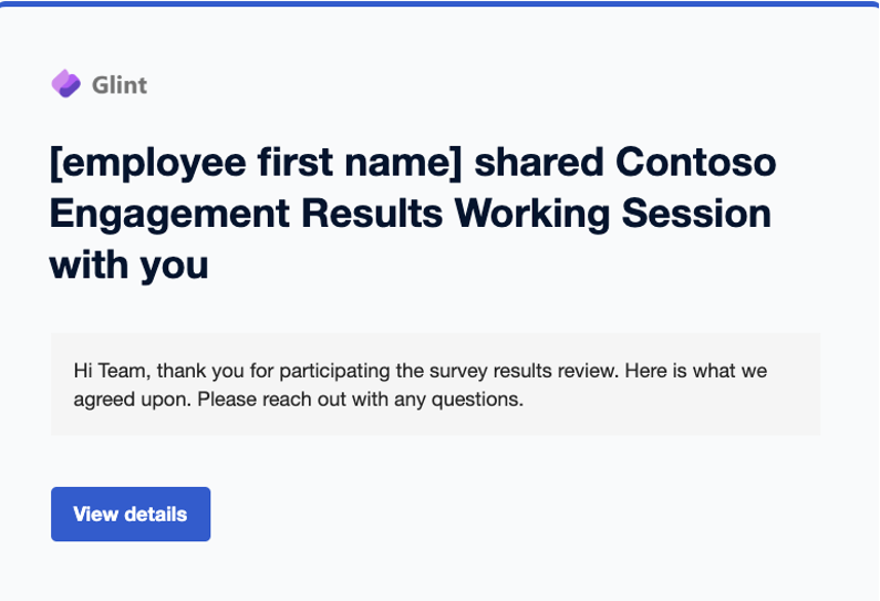Screenshot of the Conversation Summary email that managers can send before and/or after a conversation with their team.