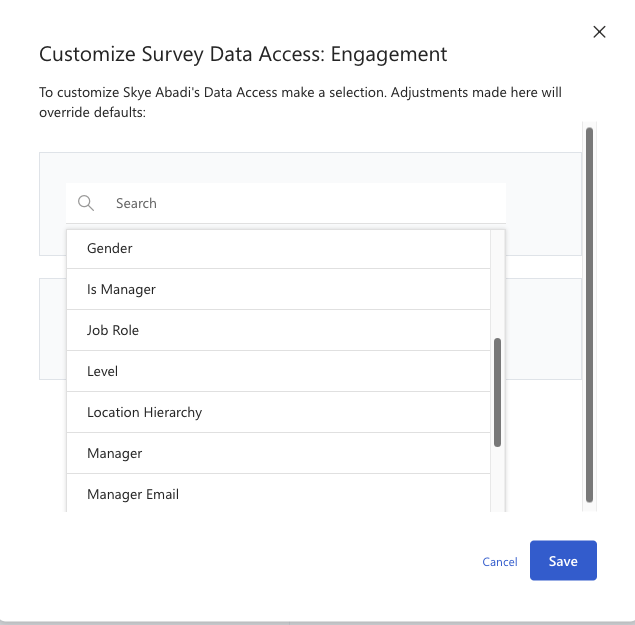 Screenshot of dialog that appears to let an admin edit a user's custom access.