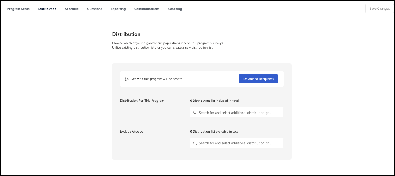 Screenshot of the Distribution page in Program Summary.