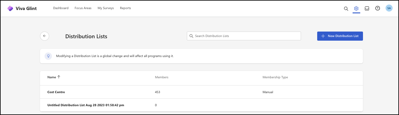 Screenshot of the Distribution List window.