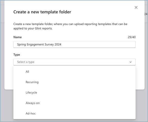 Screenshot of fields requiring set up to create a new template folder.