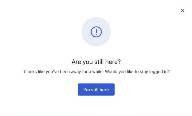 Screenshot of a message that appears when a user is inactive in their survey session.