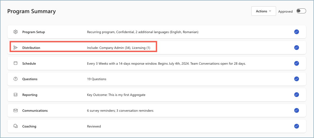 Screenshot of the Distribution row in Program Summary.