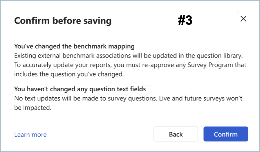 Screenshot of Confirm before saving dialog box for a benchmark mapping change only.