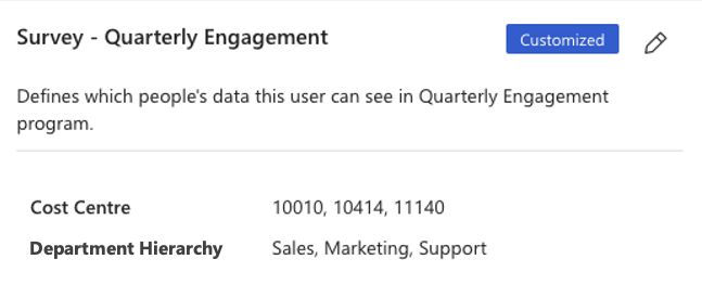 Screenshot of user access with cost centre and department values selected in one populations.