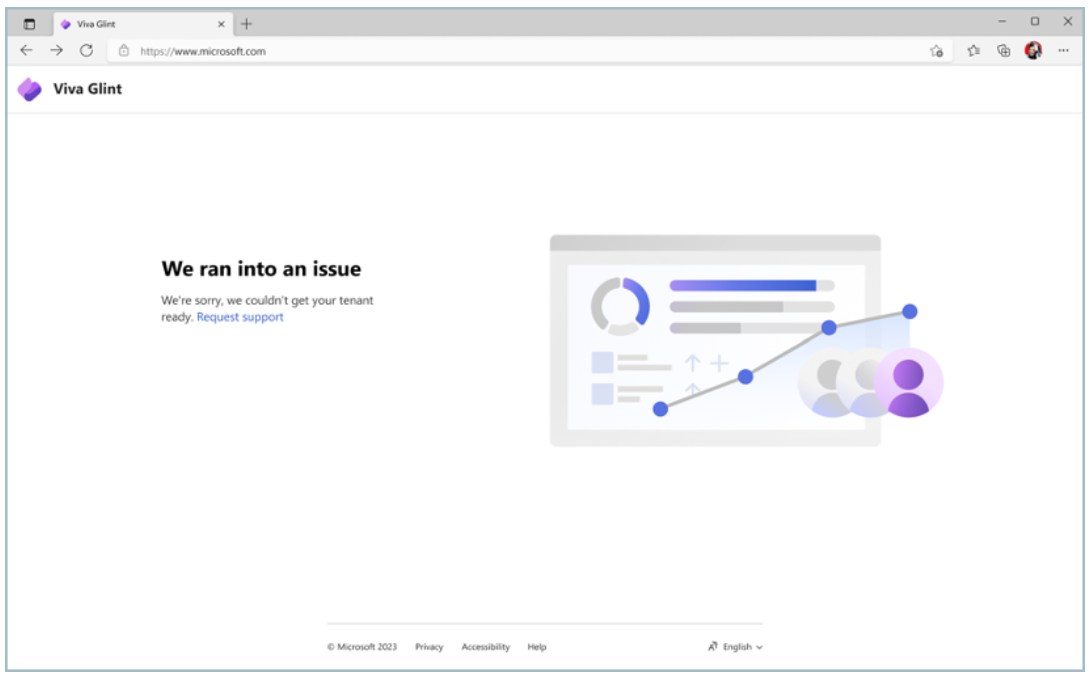Screenshot that displays Microsoft Viva Glint tenant facing an issue.