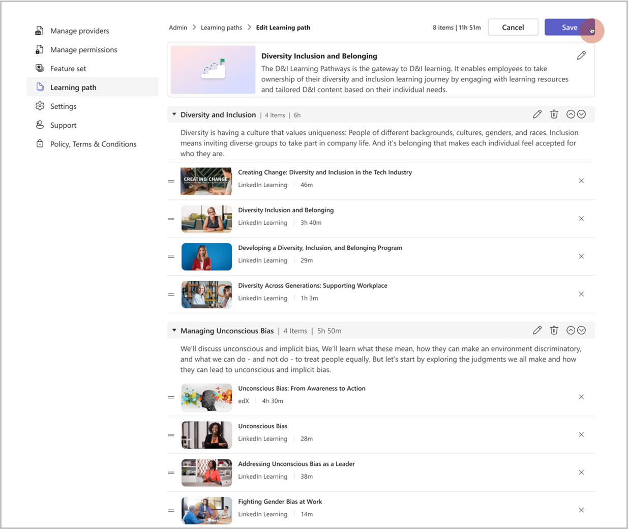 Image of a completed section of a learning path with additional sections added