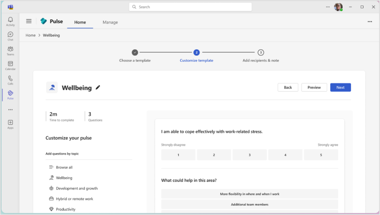 Screenshot of Pulse wellbeing survey page