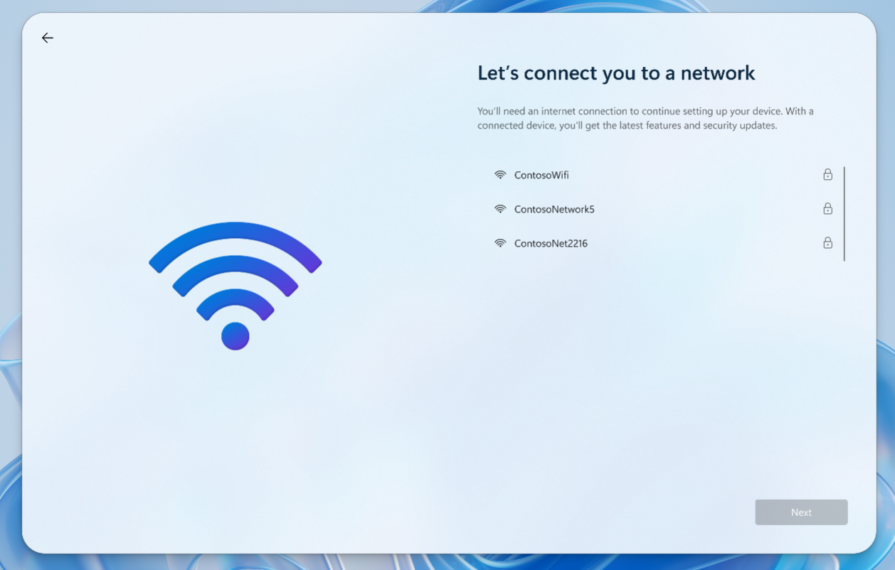 Screenshot of network connect page.