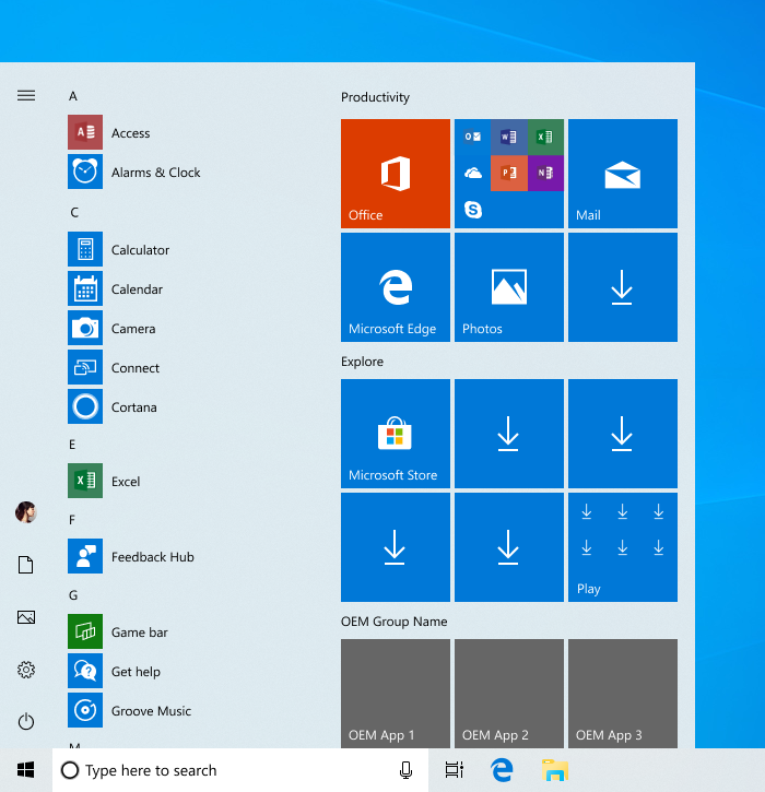 Start layout with example OEM group