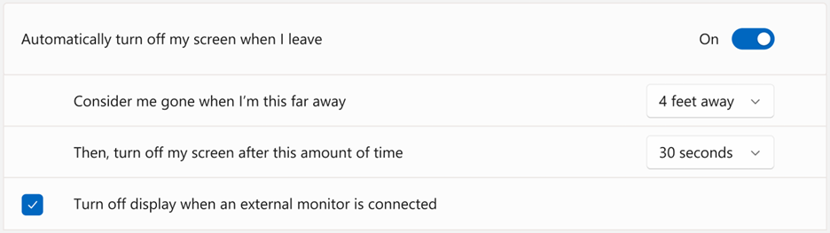 Example of settings for lock on leave in Windows 11 22H2 and later