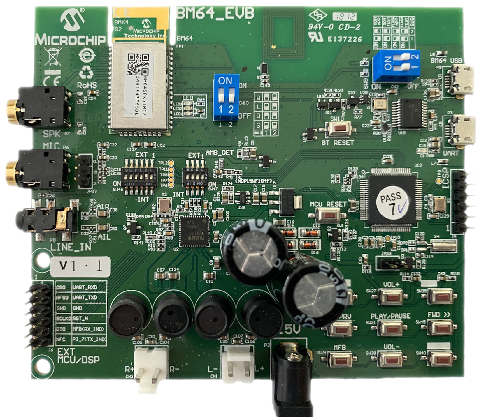 Photo of the BM-64-EVB evaluation board.