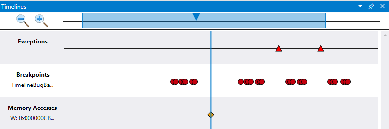 Timeline in debugger showing top area that is used to select the active viewport.