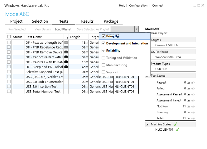 hlk studio tests tab