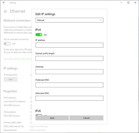 Showing the enhanced ethernet settings.