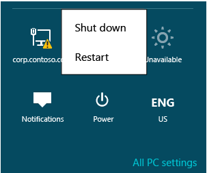 Screenshot that shows the  Shut down button within the running DC.