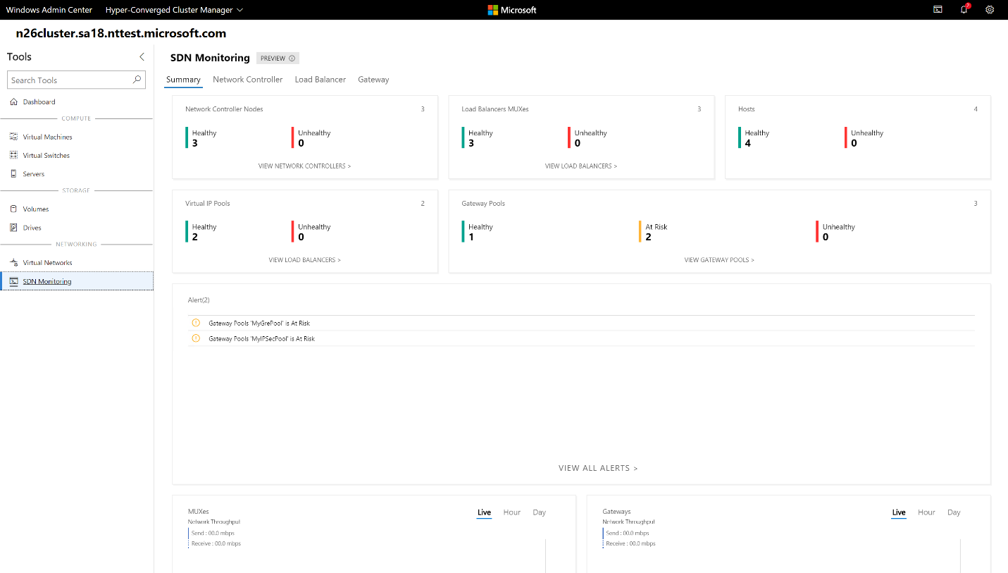 Screenshot of the pane for monitoring an SDN infrastructure.