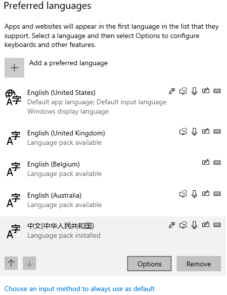 Preferred language setting