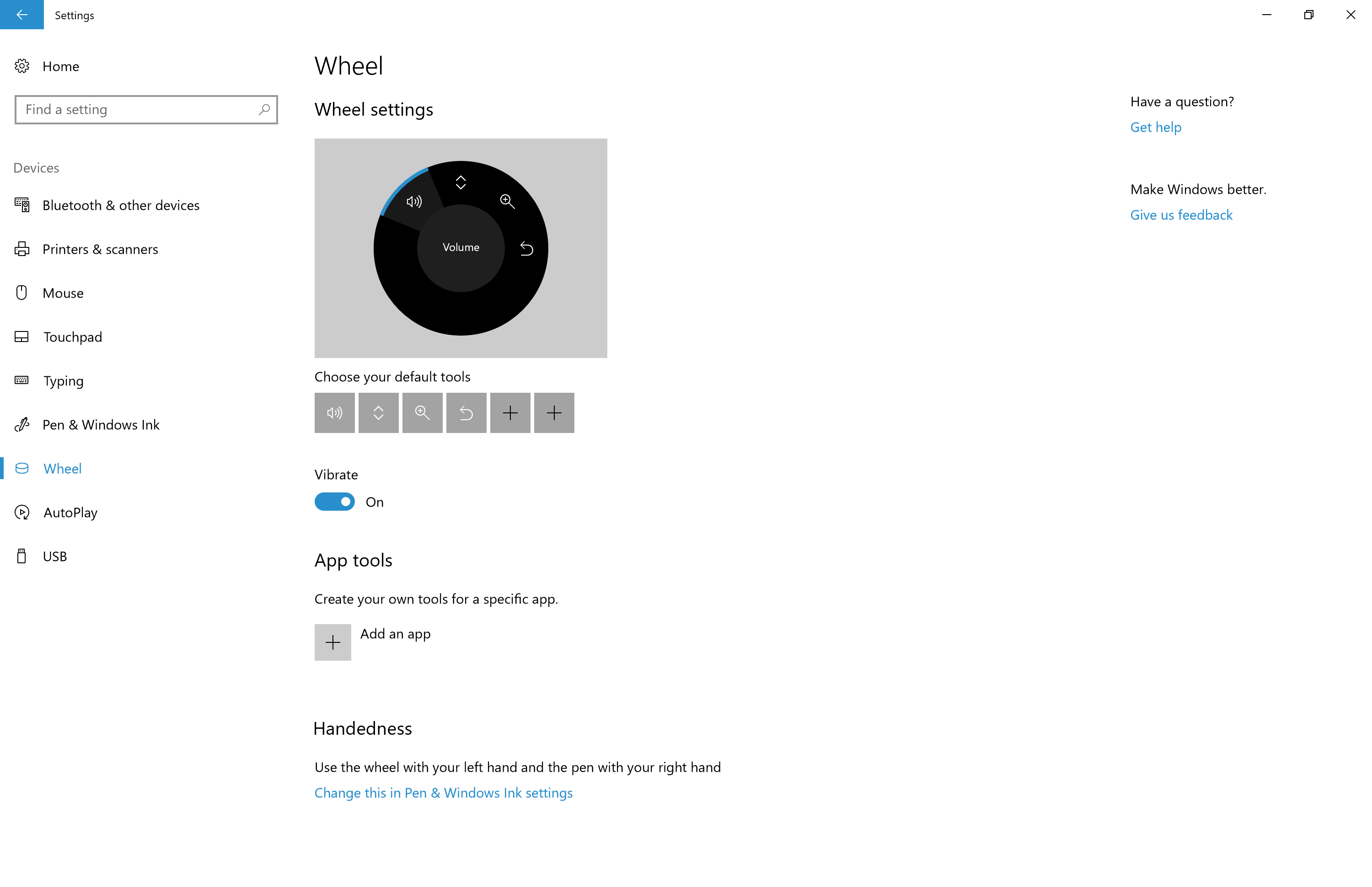 Wheel settings screen