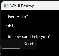 A screenshot of a minimal WinUI chat app.