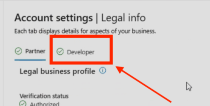 Developer Tab location in Partner Center