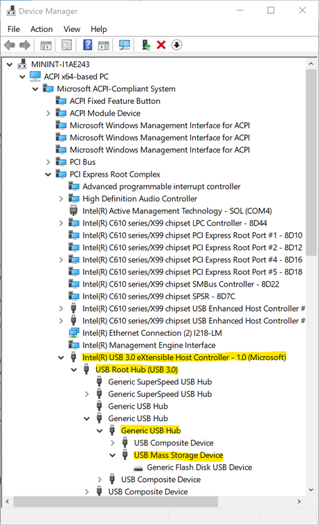 USB devices nested in the PnP tree.