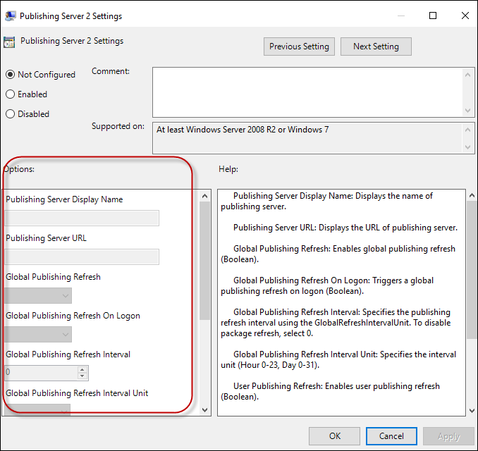 Enable publishing server 2 settings.