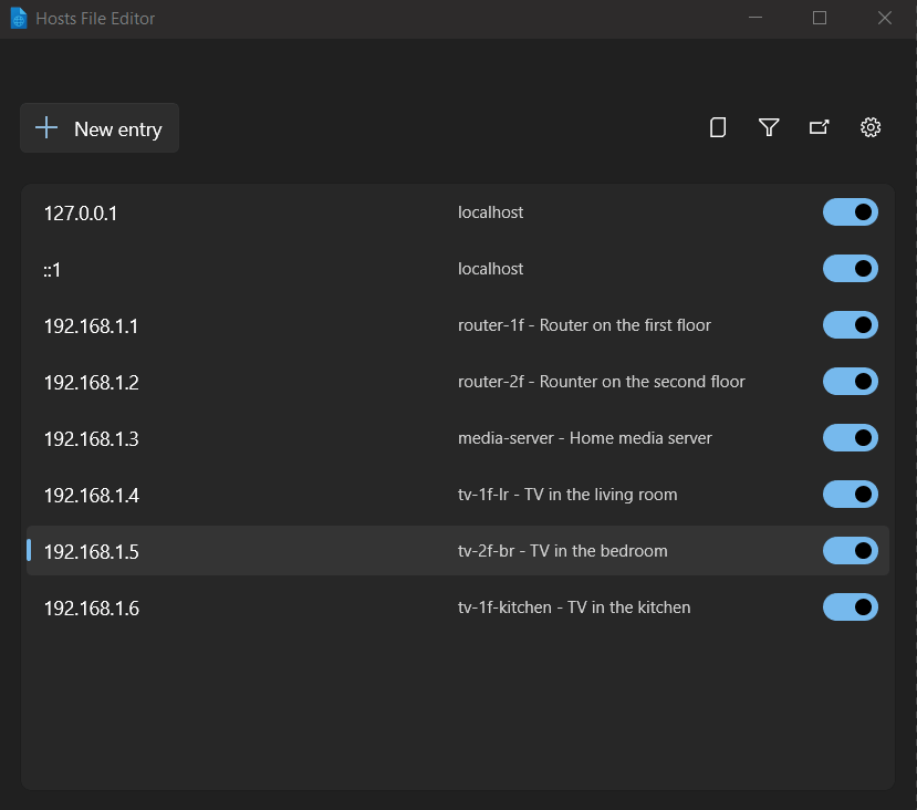 PowerToys Hosts File Editor: Filtering entries