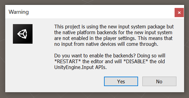 Screenshot of Unity Restart Option.