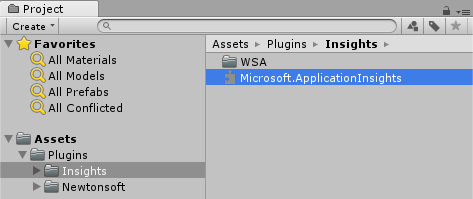 Screenshot of the Project panel, the Insights folder is open.