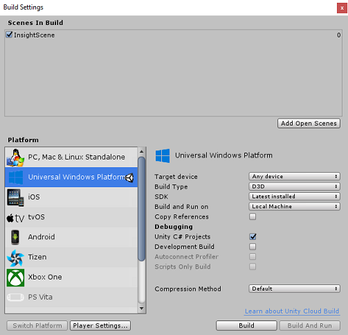 Screenshot of the Build Settings window showing Scenes In Build. 