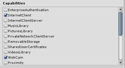 Screenshot that shows the top half of the Capabilities configuration options.