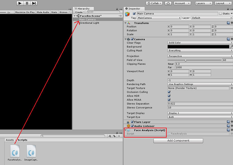 Place FaceAnalysis onto the Main Camera