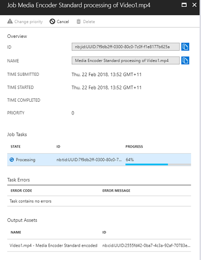 Screenshot of the encoder processing page.