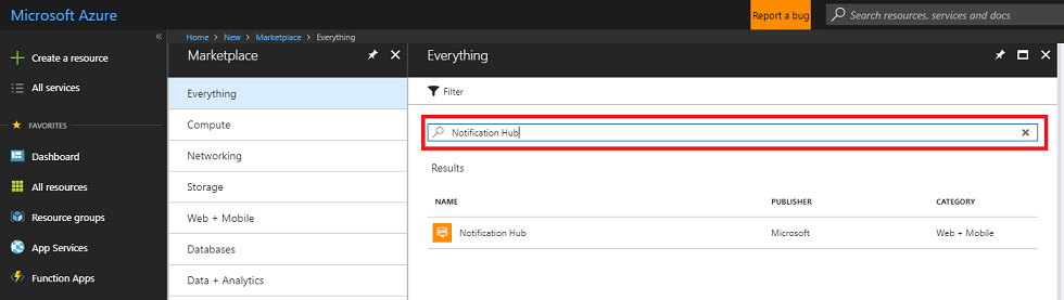 search for notification hub