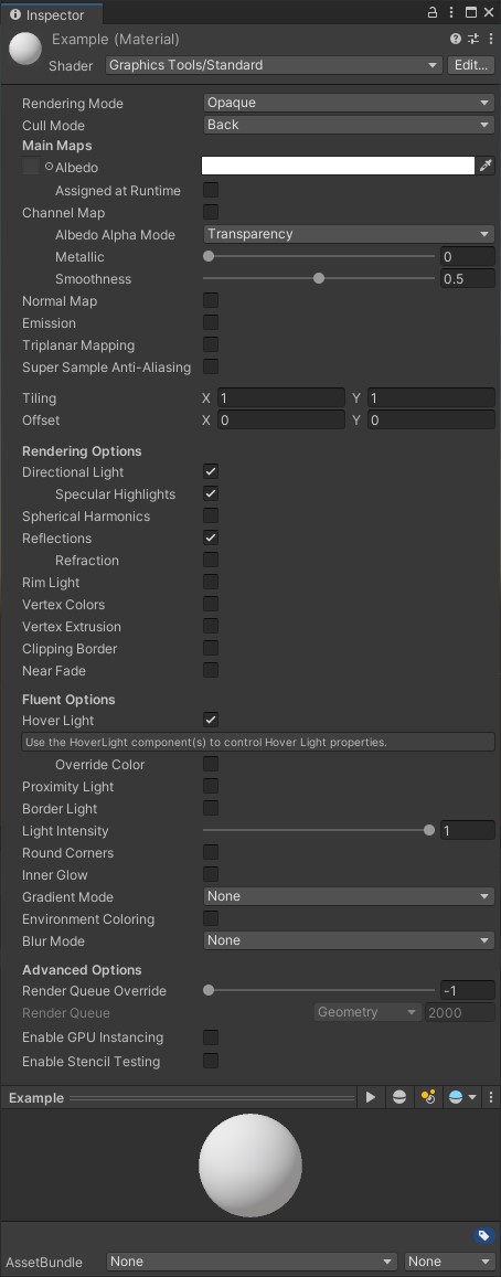 Material inspector for Graphics Tools/Standard