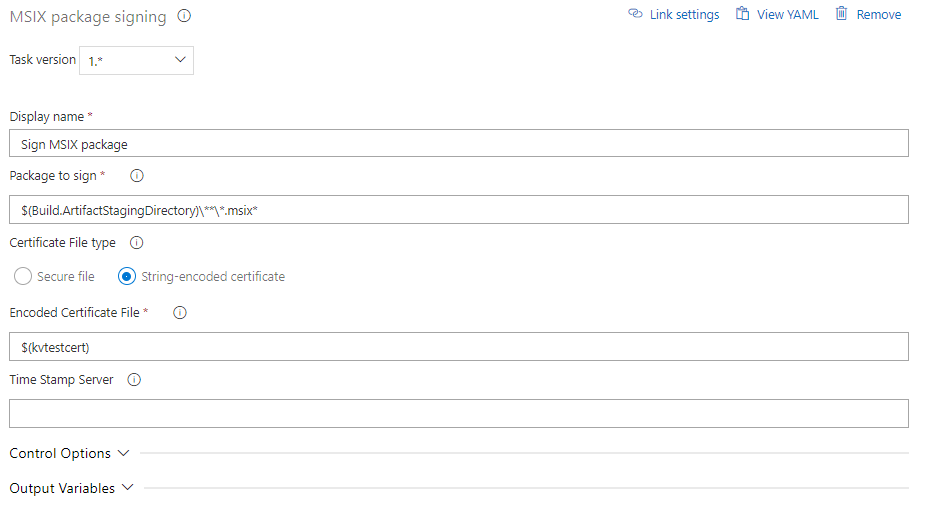 signing task with key vault cert